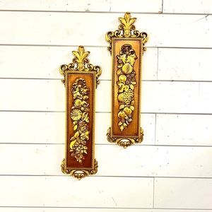 Vintage syroco gold resin wall decor fruit flower plaque